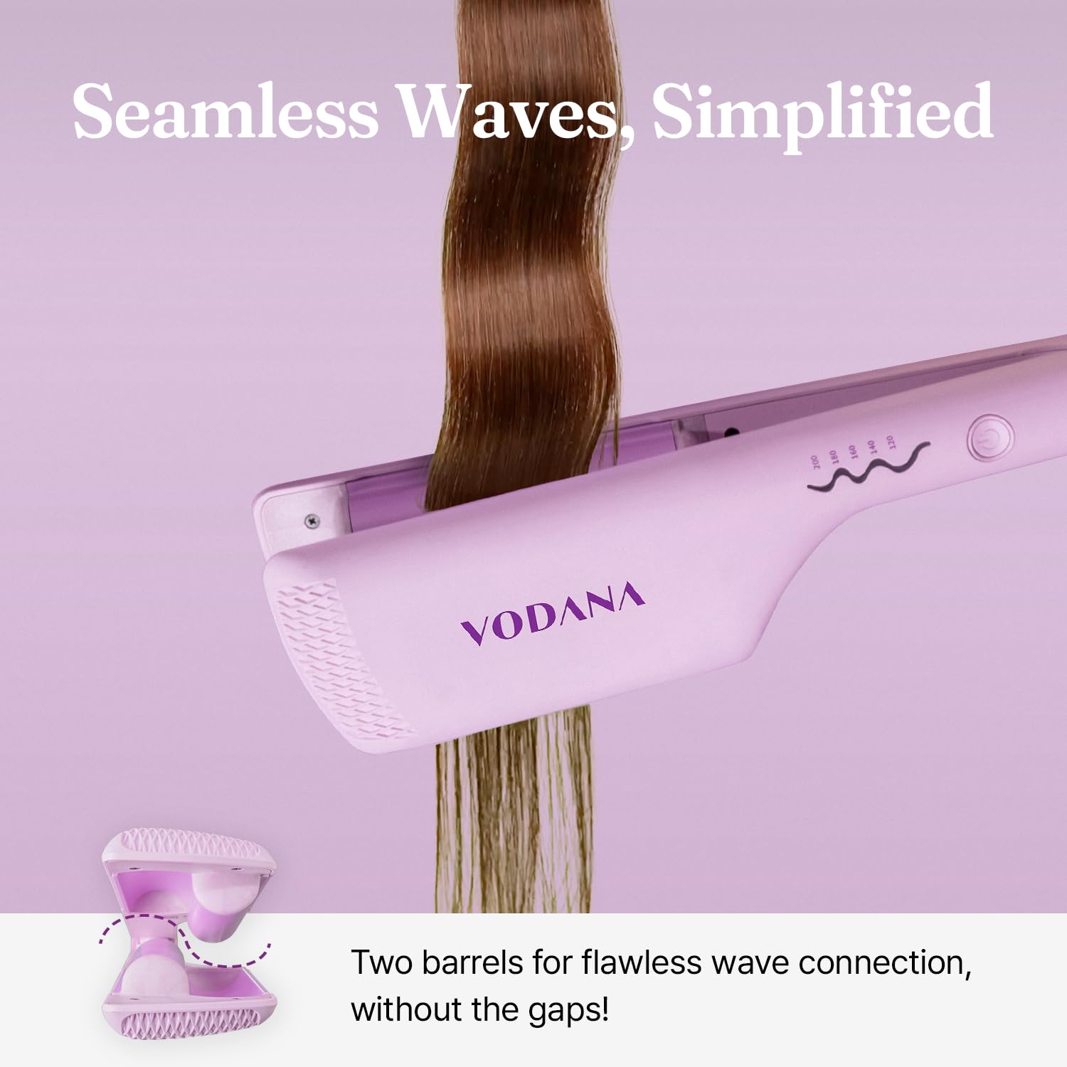 Vodana Professional Triple Flow Ceramic Hair Waver - Easy Beach Waves With Embedded Double Barrel Wave Iron. Experience Instant