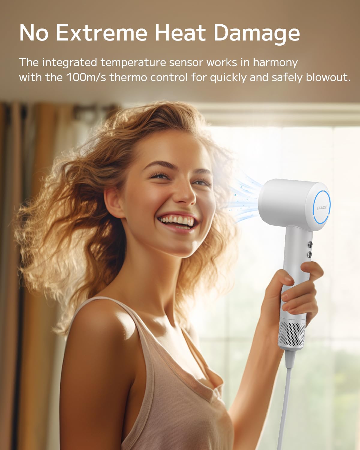 Pluzz Hair Dryers, 110000Rpm 1600W High Speed Blow Dryer For Women Men Kids Fast Drying, Pearl White Small Portable Professional