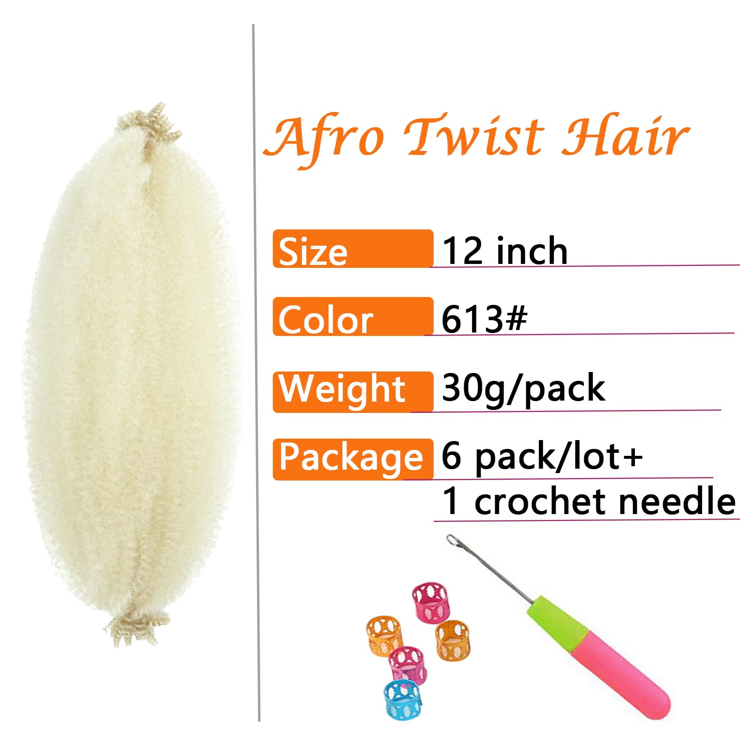 Springy Afro Twist Hair 12 Inch 6 Packs Pre Fluffed Marley Twist Braiding Hair For Black Women (12 Inch, 6 Packs, 613#)