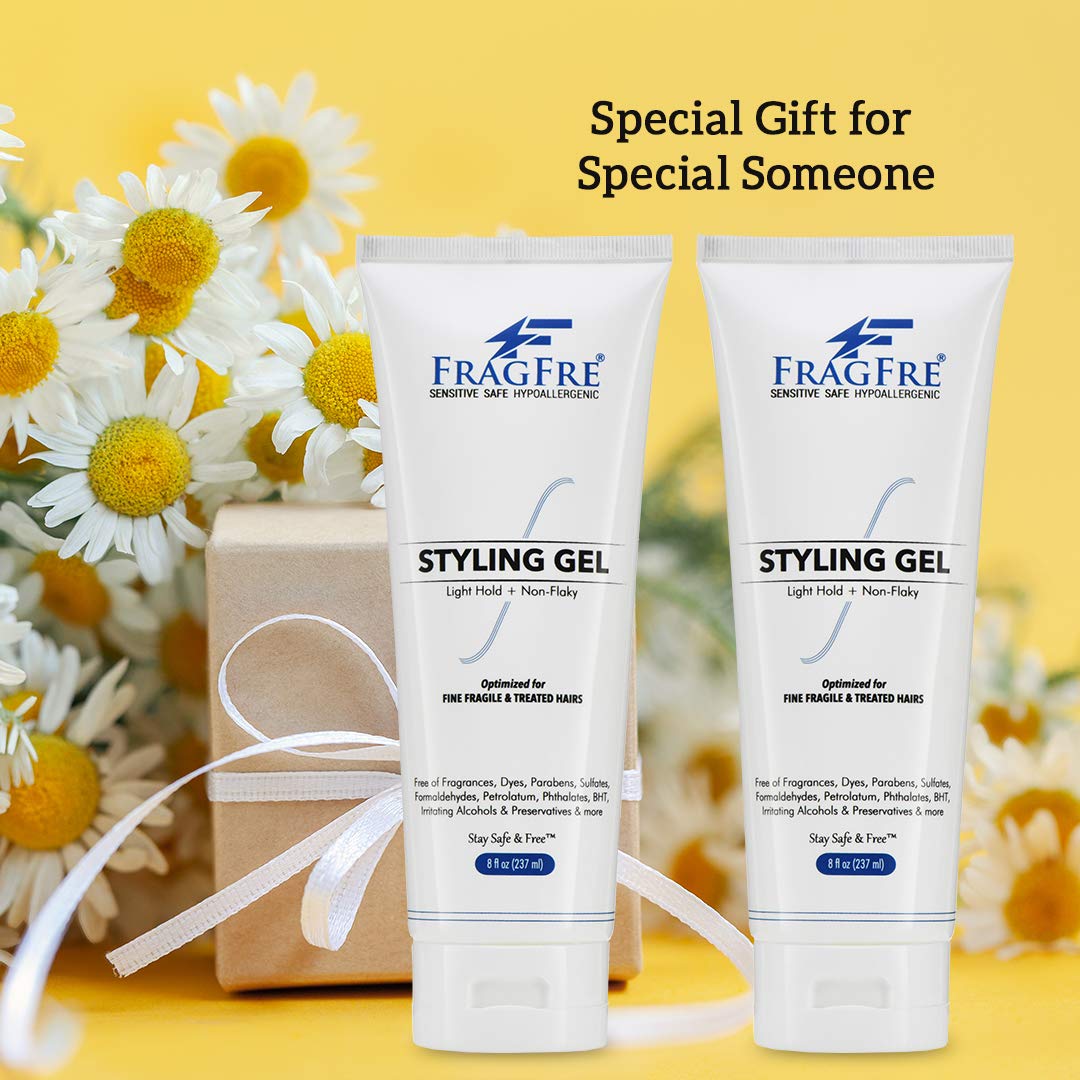 Fragfre Light Hold Hair Gel Fragrance Free 8 Oz (2-Pack Gift Set) - Lightweight Styling Gel For Fine Fragile And Weakened Hairs