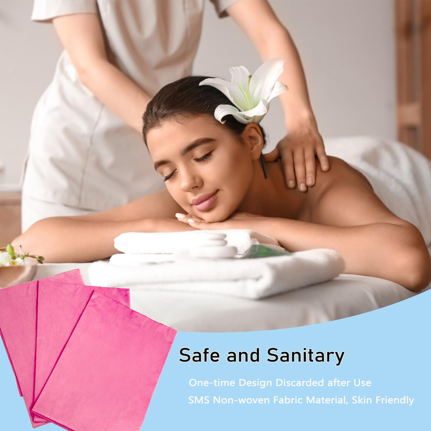 Flying Beauty 100Pcs Pink Disposable Massage Table Sheets 31x71 Non-Woven Fabric Oil-Waterproof Bed Covers for Spa, Tattoo, Salon
