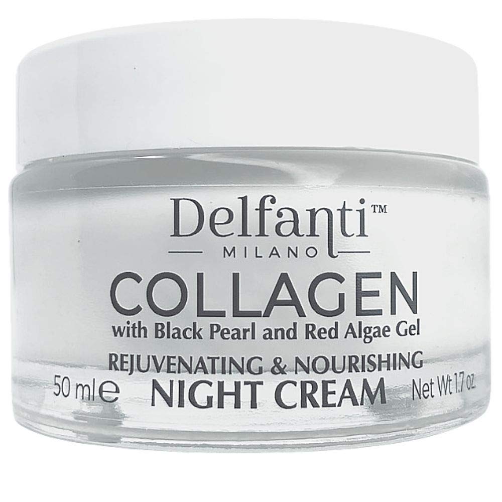 Delfanti-Milano  COLLAGEN REJUVENATING AND NOURISHING Night Cream  Face and Neck Moisturizer with BLACK PEARL and RED ALGAE GEL 