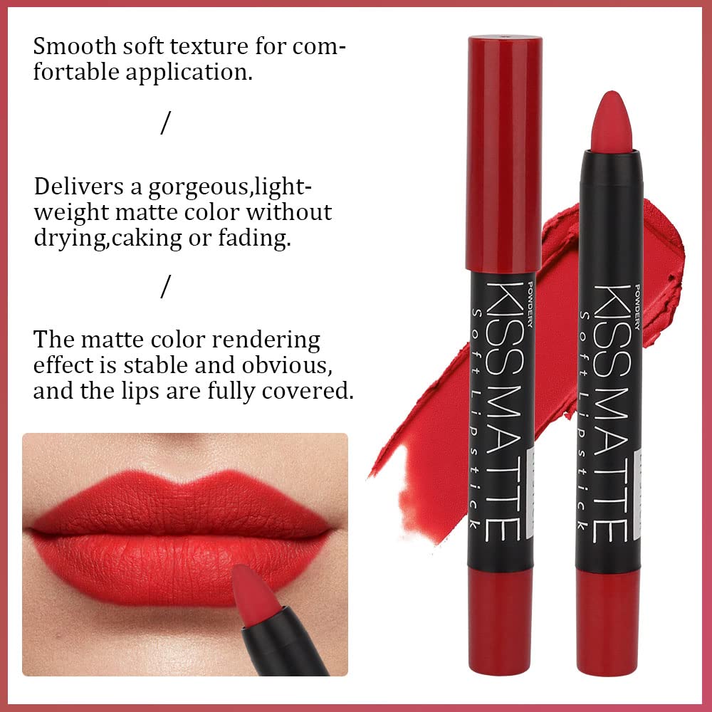 Evpct Dnm 3Pcs Dark Ruby Deep Red Matte Lipstick And Lip Crayon Sticks Liner Pencil Set Red Matte Lip Liner And Liquid Stay On L