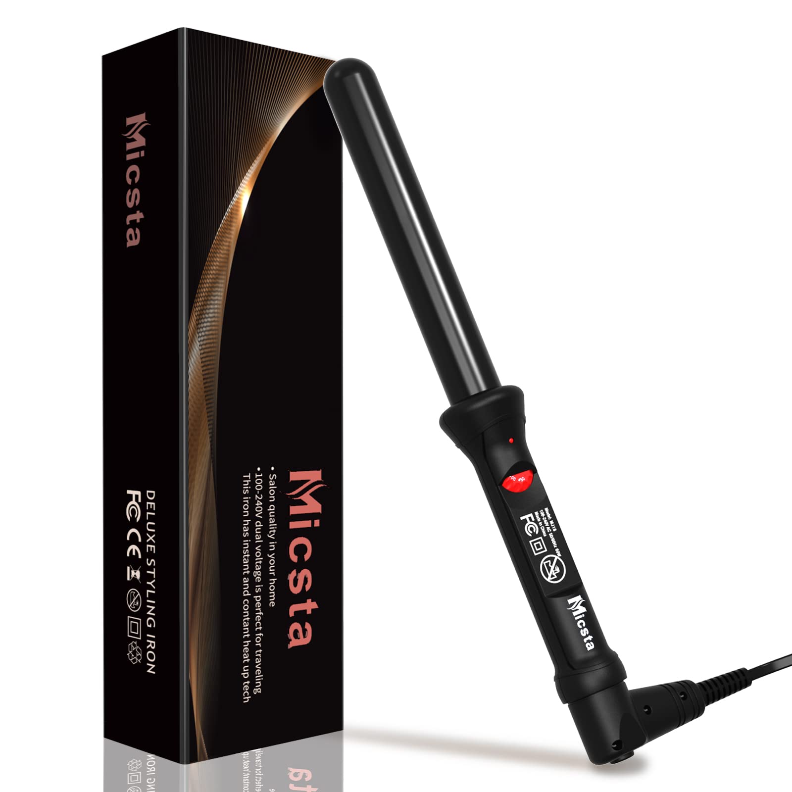 Curling Wand Long Barrel 1 Inch for Short & Long Hair, Micsta Curling Iron Hot Styling Tools Ceramic Coated for Beach Waves,Nega