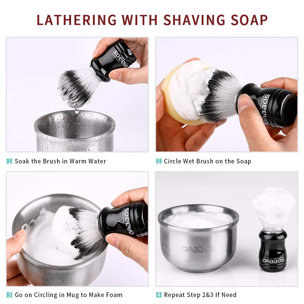 Synthetic Badger Shaving Brush With Black Holder Stand Anbbas 2In1 Resin Handle Foam Brush Set For Men Close Wet Shave