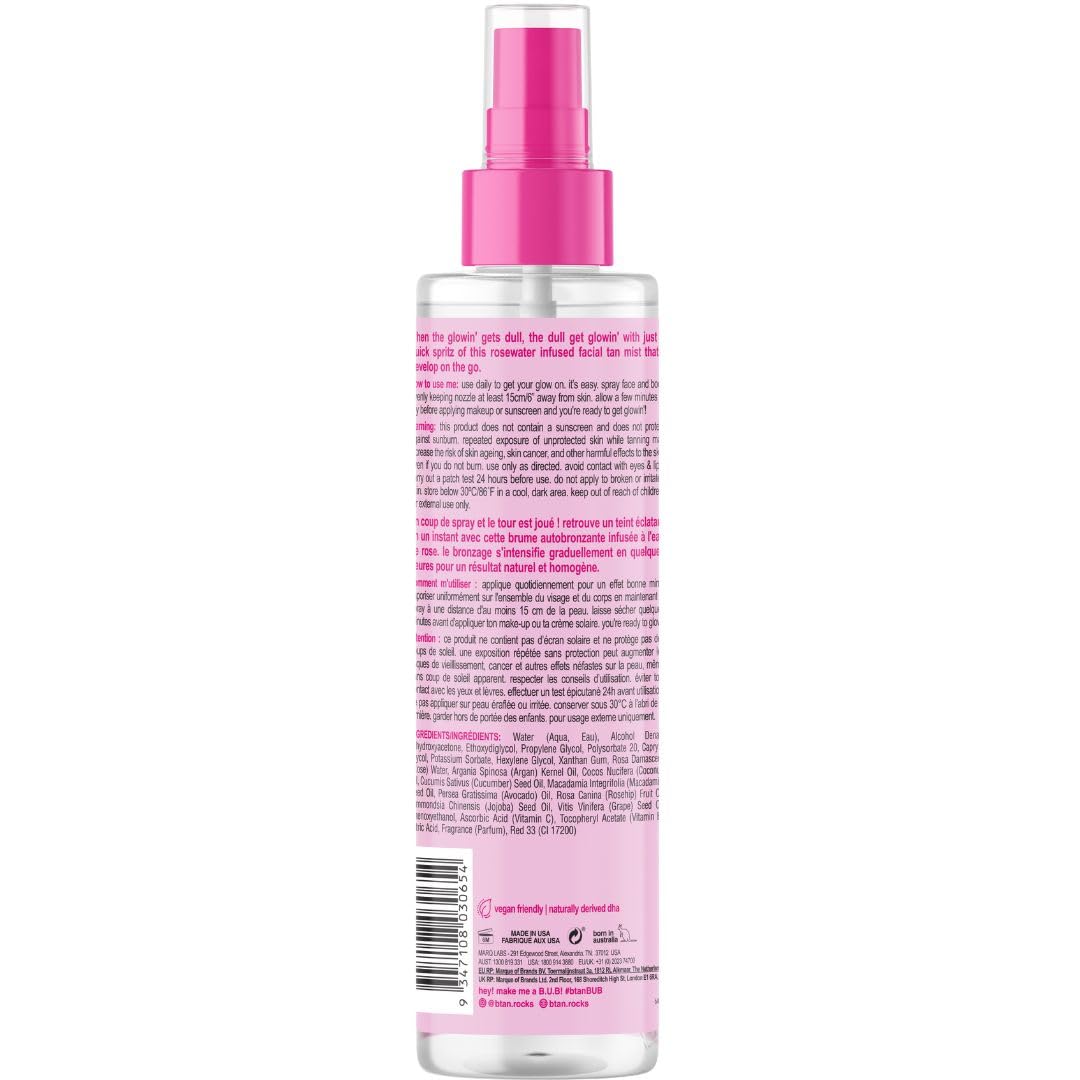 B.Tan Clear Face Tan Mist | Gimme The Glow Down - Best Facial Tanner Spray, Gradual Bronzing Sunless Tanning Water, Infused With