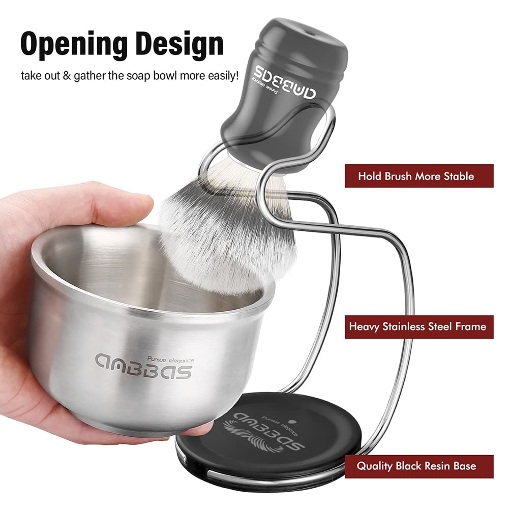 Anbbas Synthetic Badger Shaving Brush Set, 4In1 Shaving Kit With Stainless Steel Shaving Stand And Lathering Foam Bowl, 3.5Oz Na