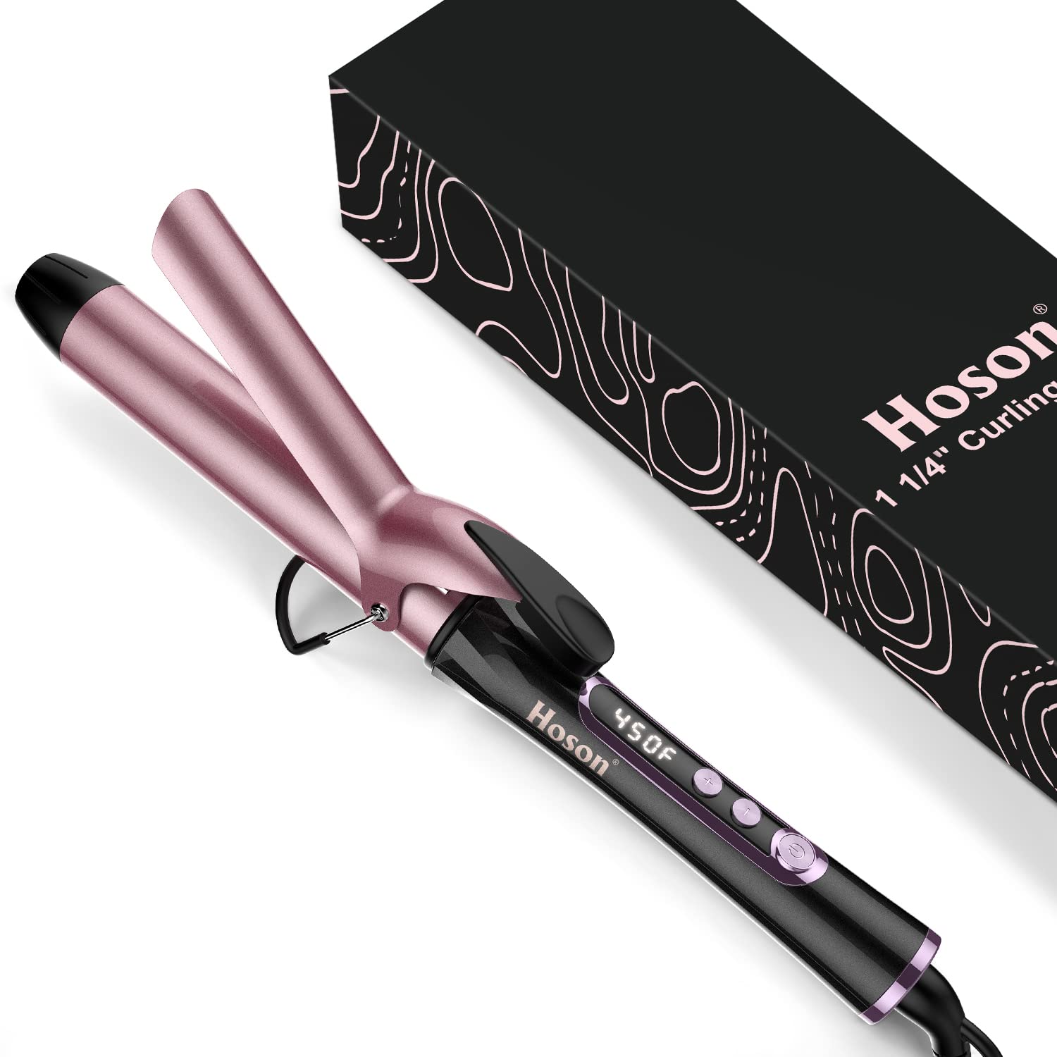 1 1/4 inch Curling Iron, Dual Voltage Hair Curling Iron Heat up to 450F, Professiona Curling Wand Ceramic Tourmaline(Rose Gold)
