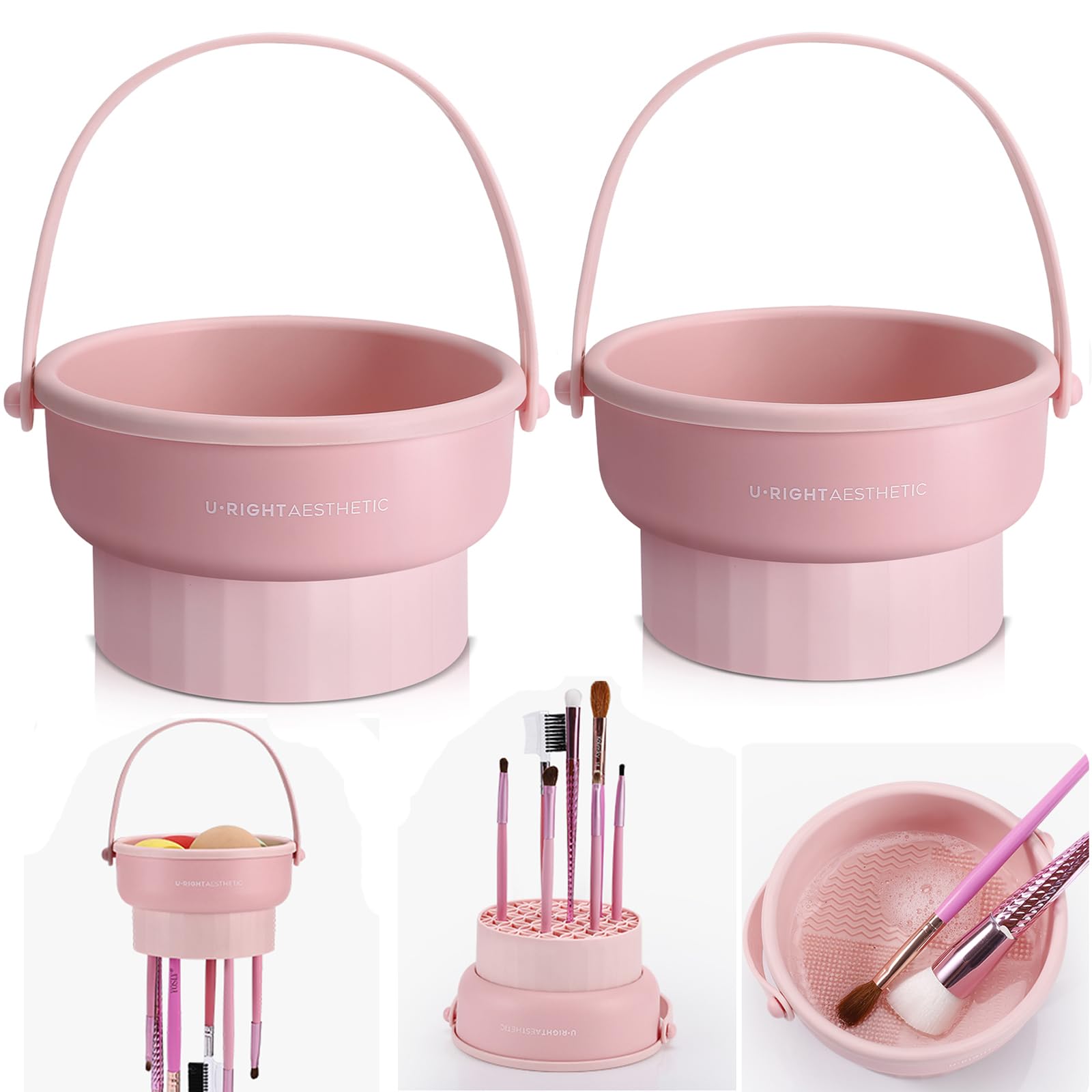 2 Pack Makeup Brush Cleaner Mat 3 in 1 Silicone Makeup Brush Cleaner Makeup Brush Cleaning Bowl Makeup Brush Sponge Scrubber Too