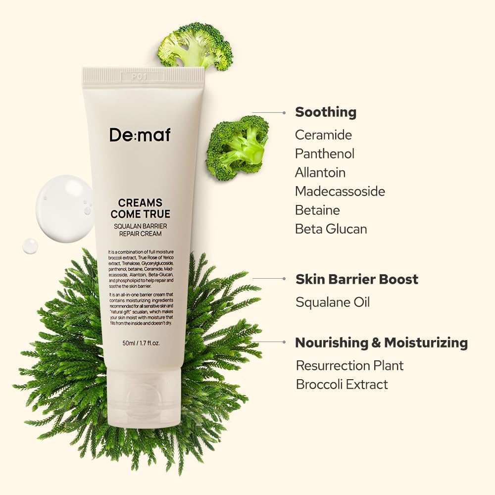 Creams Come True Squalane Barrier Repair Cream | Korean Face Moisturizer With Squalane Oil, Ceramides & Panthenol | K Beauty Ski