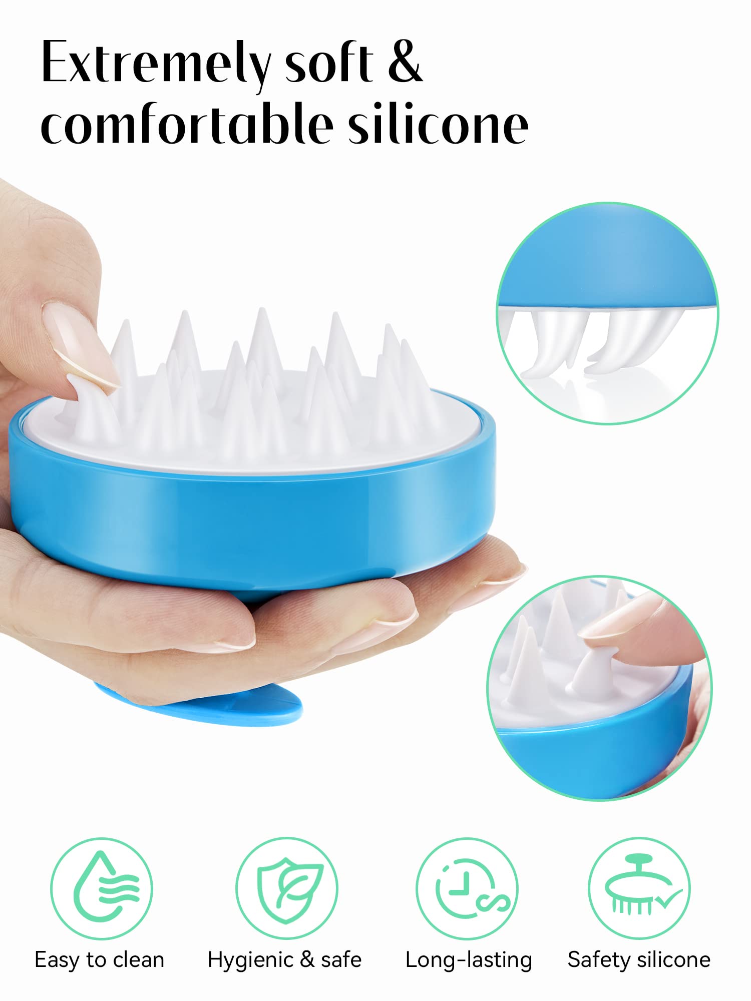 Heeta Scalp Massager With Soft Silicone Bristles For Hair Growth, Dandruff Removal And Exfoliation - Sky Blue Shampoo Brush