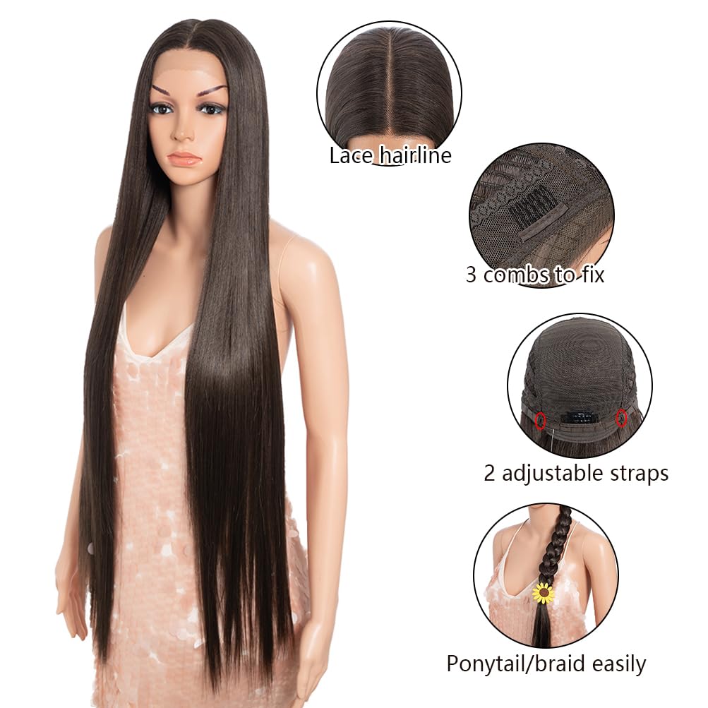 Style Icon 38'' Super Long Straight Wigs 6'' Deeper Middle Part Lace Lace Front Wigs Multiple Color Long Straight Wig (38'', 6)