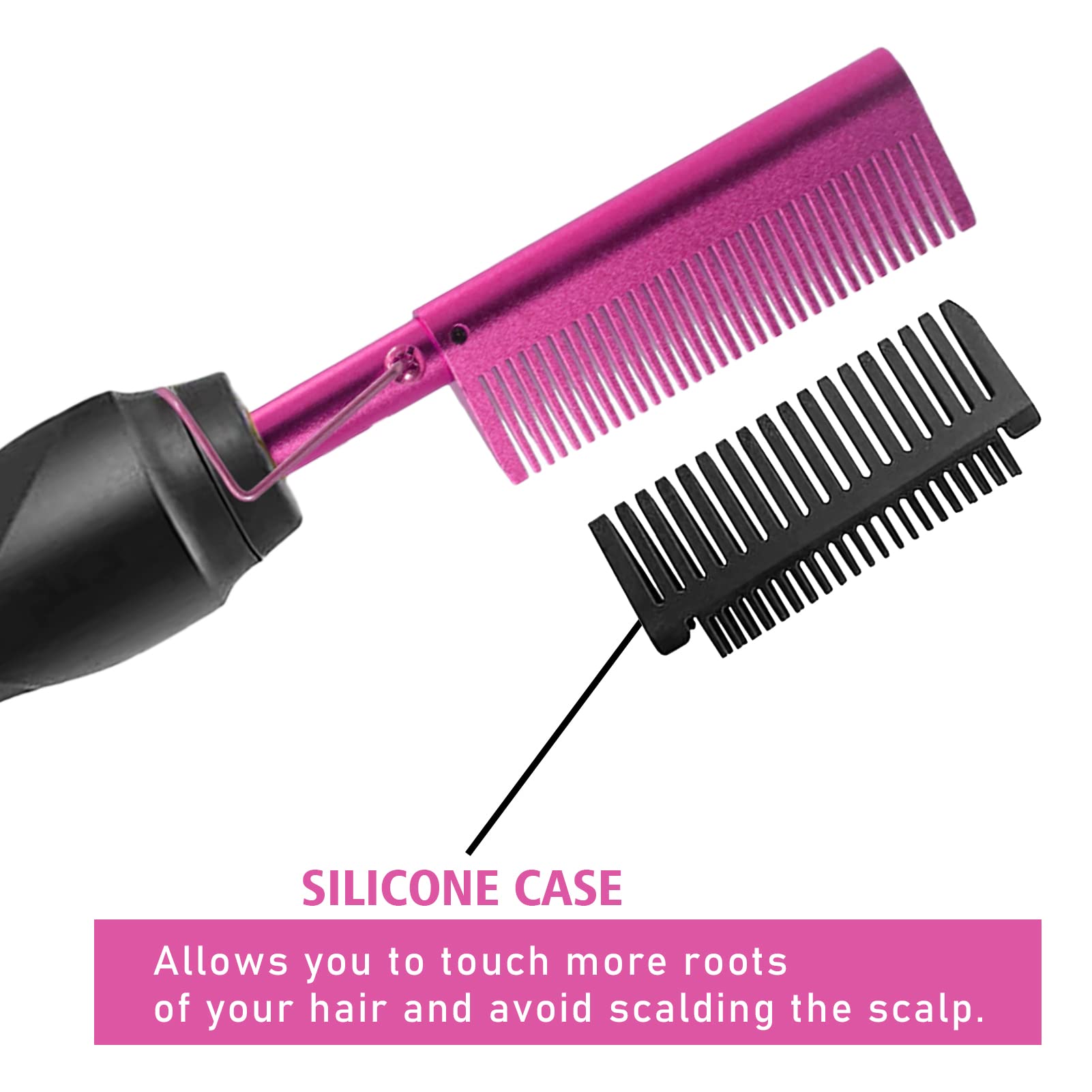 Goiple Pink Electric Hot Comb Hair Straightener for Natural Black Hair Wigs - Wide Tooth & Rat Tail Comb, Wax Stick Included