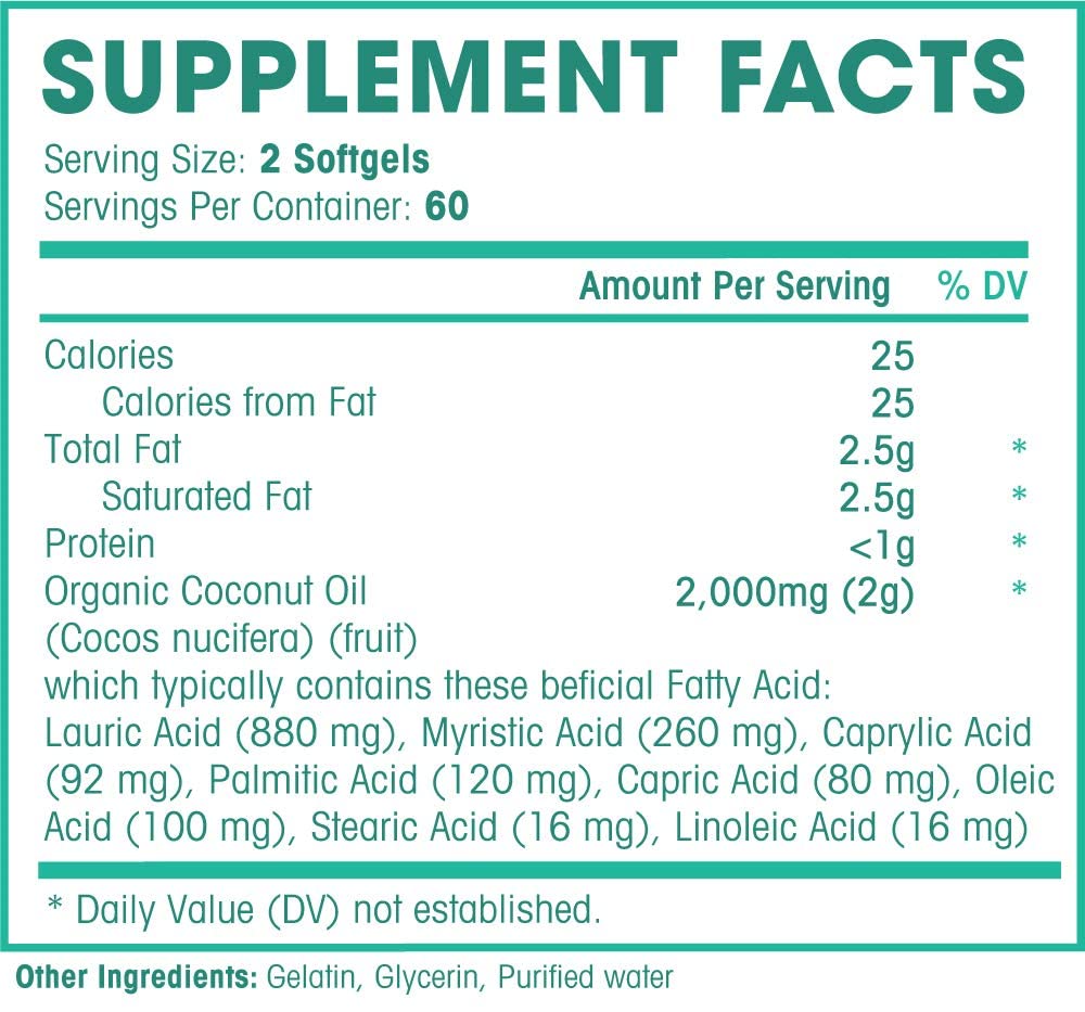 Natures Wellness Organic Coconut Oil 2000mg - Healthy Skin, Nails, Hair Growth - Extra Virgin, Cold Pressed, Unrefined Non GMO -