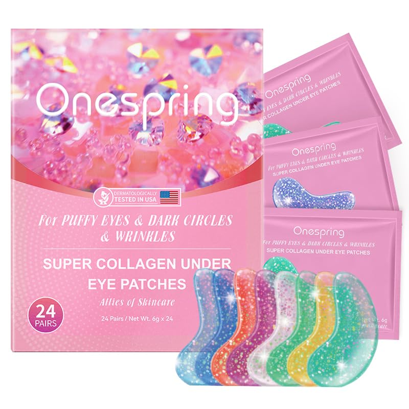 Onespring Under Eye Patches (24 Pairs) - Upgrade Eye Gel Pads for Wrinkles, Puffy Eyes, Dark Circles, Eye Bags, Natural Collagen
