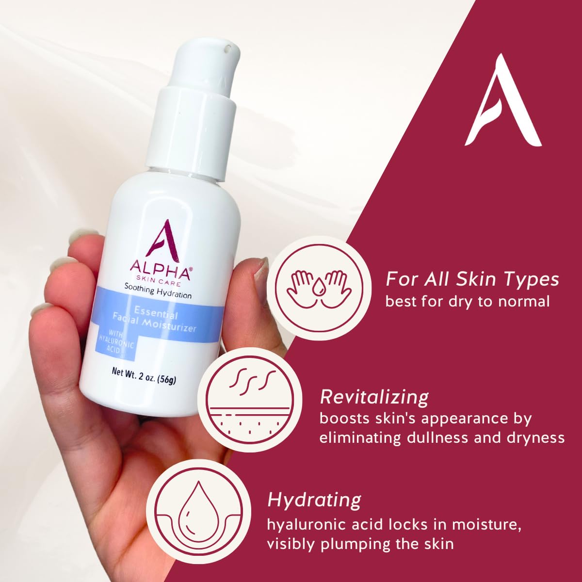 Alpha Skin Care Essential Facial Moisturizer With Hyaluronic Acid | Soothing Hydration | Reduces The Appearance Of Lines & Wrink