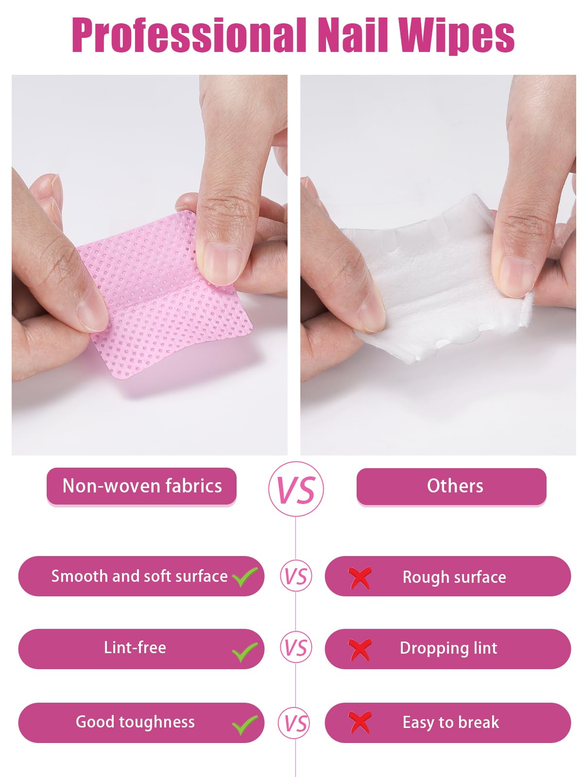 Teoyall Lint Free Nail Wipes, 1200 Pcs Non-Woven Fabric Nail Cleaning Pads Pink Lash Extensions Glue Cleaning Wipes Nail Salon S