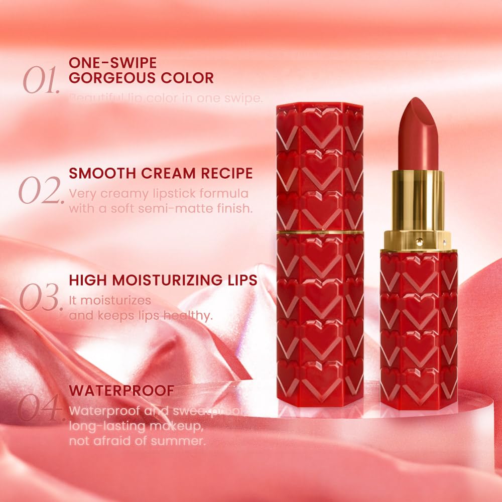 Evpct 1Pcs Dark Red Lipstick, Silky Velvet Matte Lipstick Pack Sets For Women, Long Lasting Smudge Proof Lipstick Lip Stain Make
