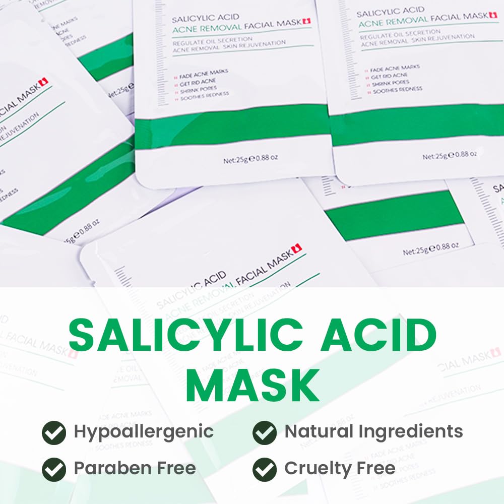 Kaely 10 Pack Salicylic Acid Sheet Masks,Hydrating Smoothing Face Masks For Women Men,Facial Mask Skin Care Korean,Moisturize,Br