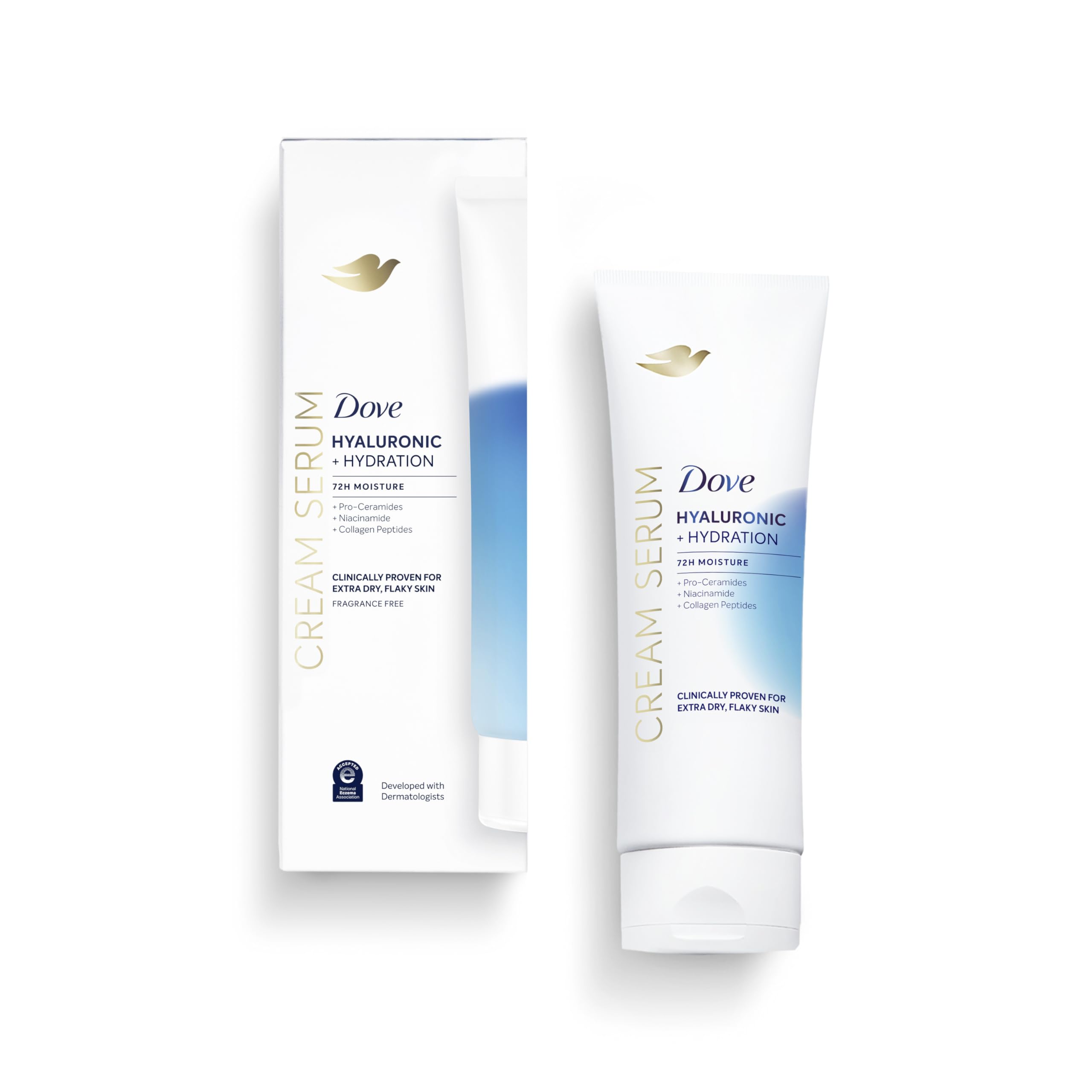 Dove Body Cream Serum Hyaluronic + Hydration for Extra Dry, Flaky Skin, with Pro-Ceramides, Niacinamide and Collagen Peptides Lo