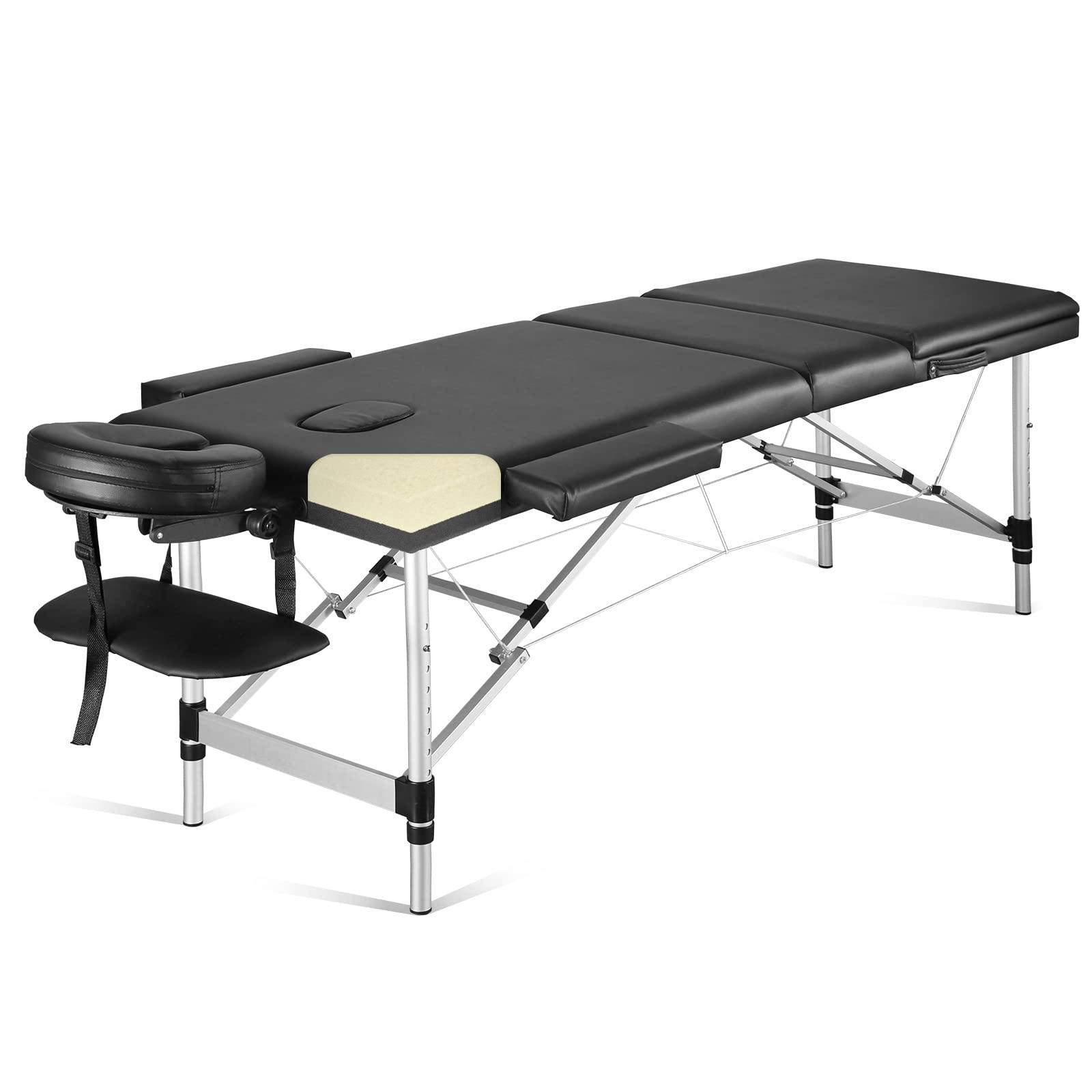 Careboda Massage Table Professional Massge Bed 3 Fold 82 Inches Height Adjustable (Macaron Pink)
