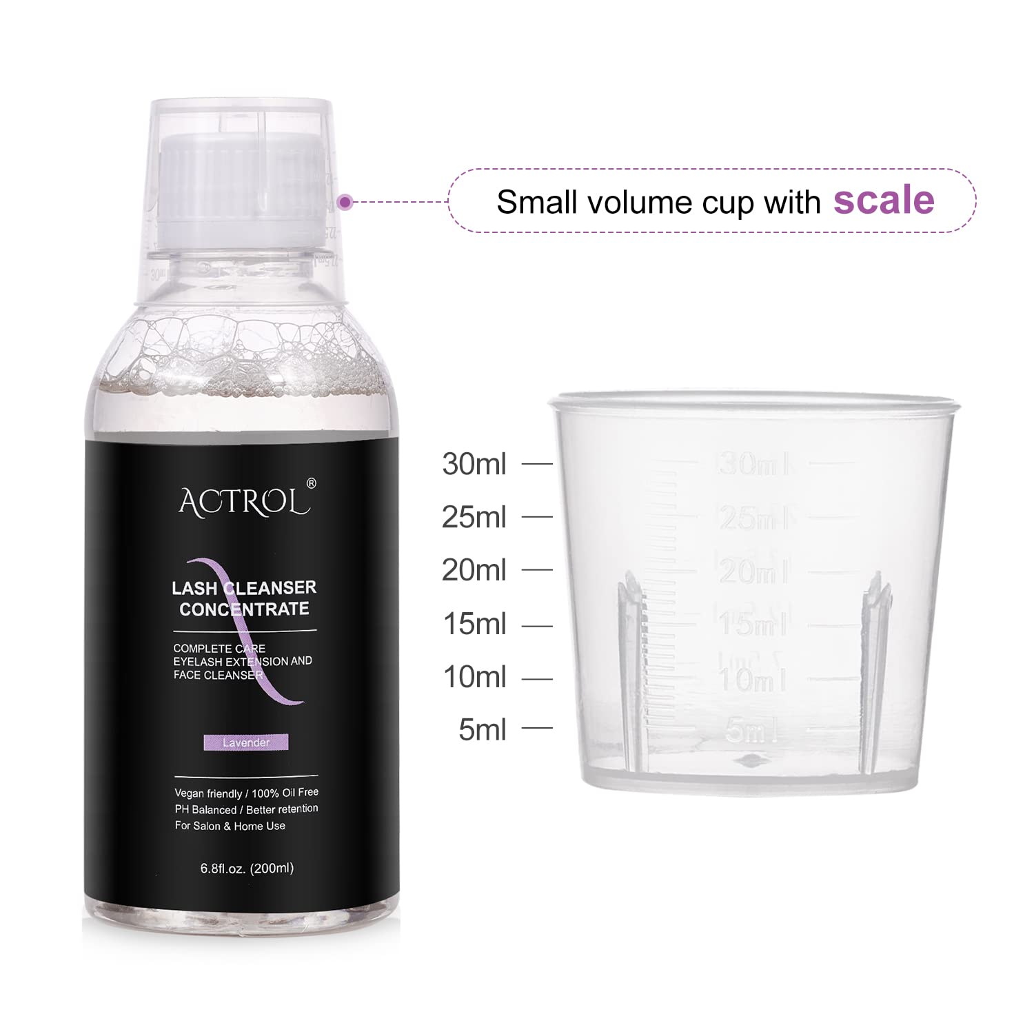 Actrol Eyelash Cleanser Concentrate 200Ml Lavender Professional Lash Shampoo Foaming Cleanser Lash Wash Concentrate For Extensio