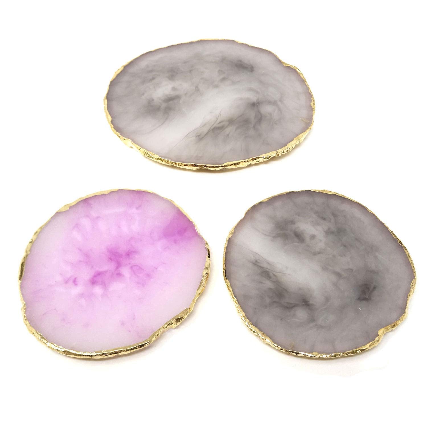 Honbay 2Pcs Golden Edge Resin Nail Art Palettes Drawing Plates Manicure Display Tools For Women
