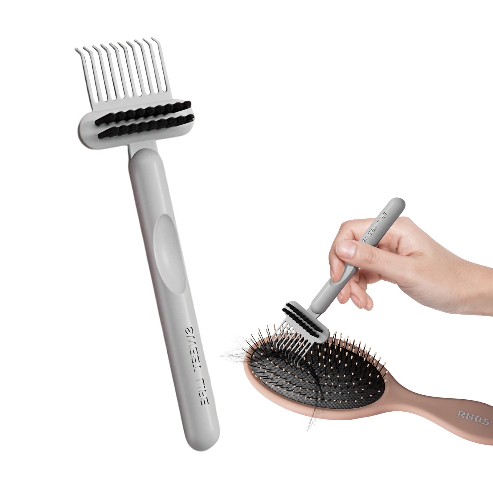 RHOS 2-in-1 Hair Brush Cleaning Tool - Comb and Brush Cleaner for Removing Hair, Dust from Home and Salon Use (1 Pack - Gray)