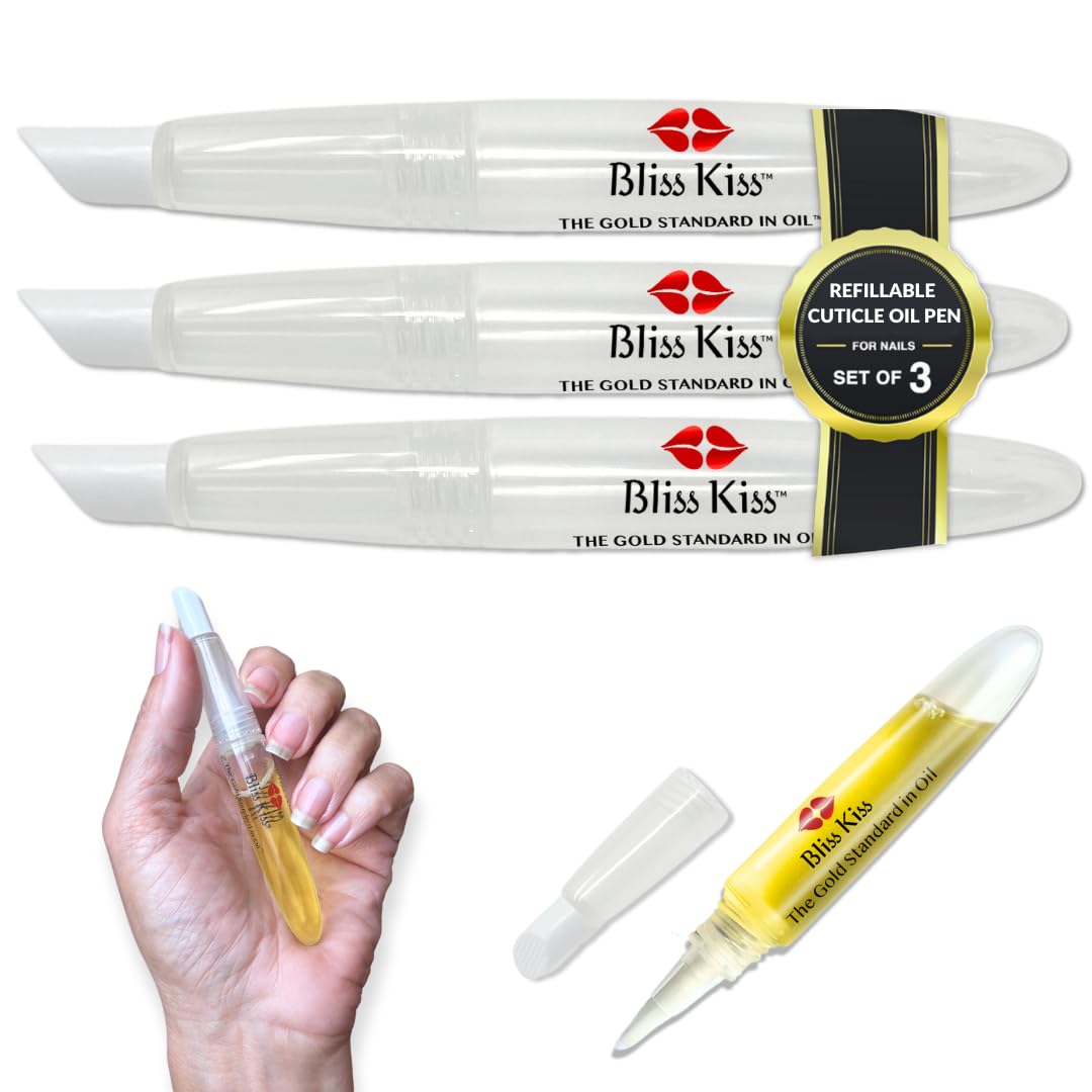 Refillable Squeeze Cuticle Oil Pen, Empty 3-Pack, Ideal for Nail Growth Oil and Nail Oil Application - Bliss Kiss