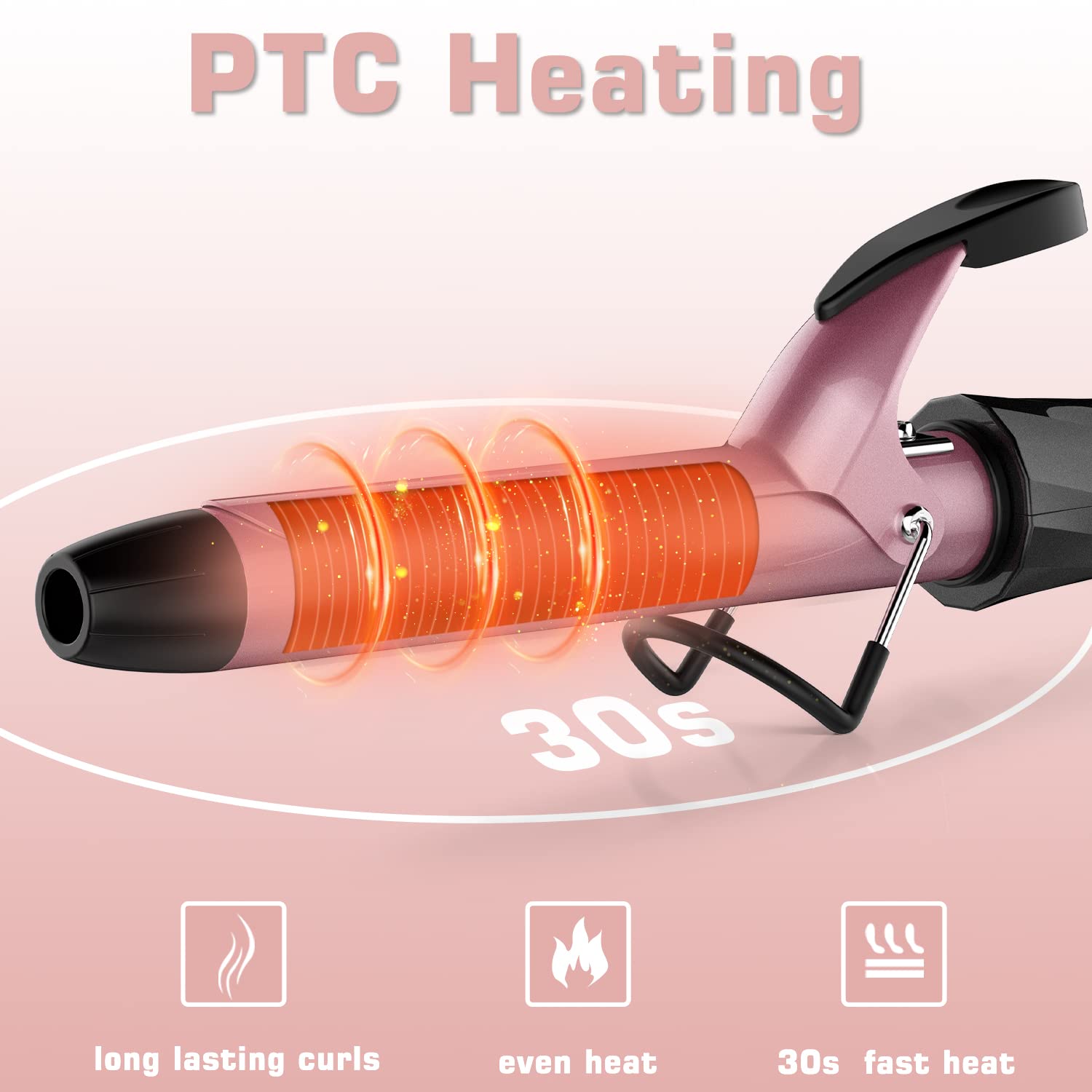 1 Inch Curling Iron, Dual Voltage Hair Curling Iron Heat Up To 450F, Professiona Curling Wand Ceramic Tourmaline(Rose Gold)
