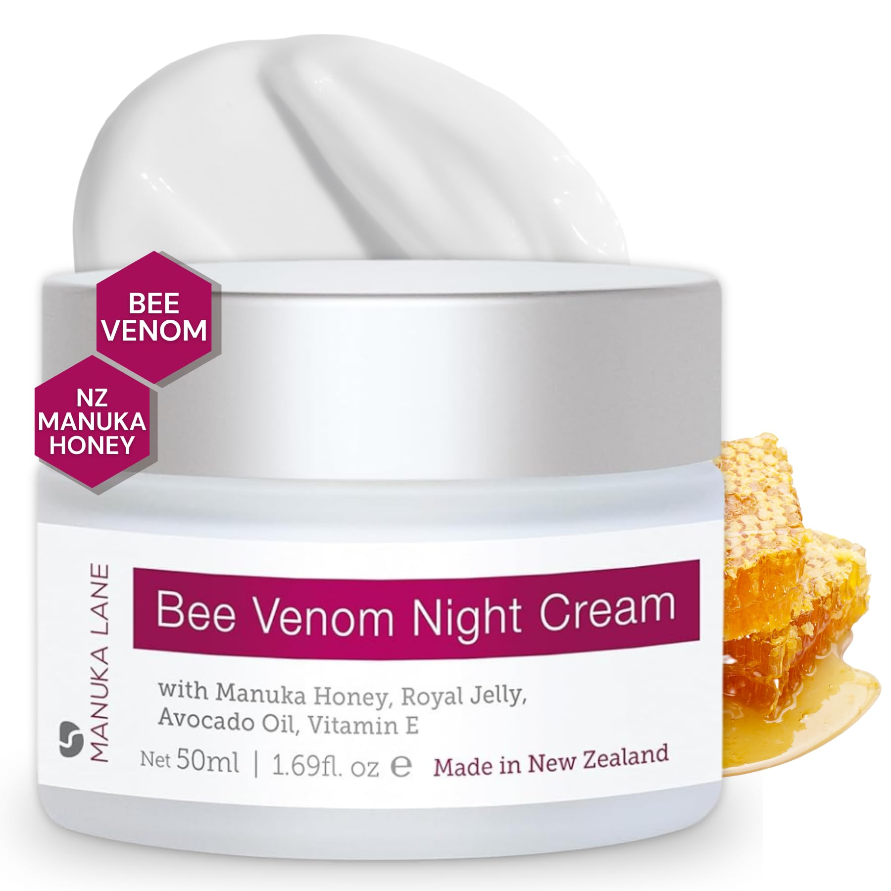 Manuka Lane Bee Venom Night Cream for Face and Neck with Sweet Almond Oil, Kernel Oil, Plant Extracts & Vitamin E | Plant Based 