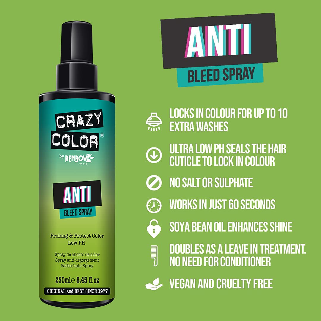 Crazy Color Hair Color Protection Anti-Bleed Spray, 250Ml For Prolonged Vibrant Color And Shine - Locks In Color For Up To 10 Ex