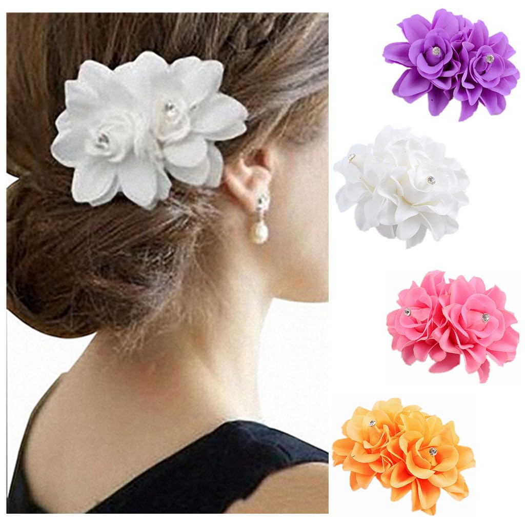 Alimitopia Flower Hair Clip Fabric Artificial Double Rose Flower Alligator Hair Clip Hairpin Barrette Headdress Bobby Pins Headw