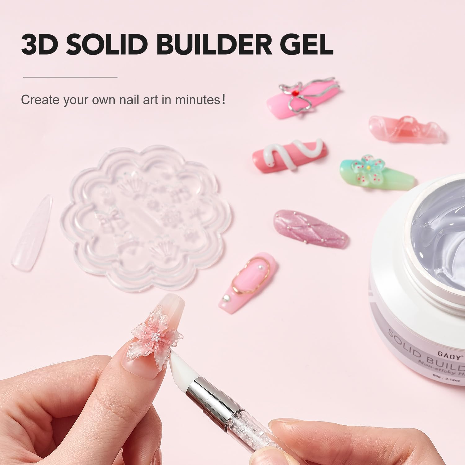 Gaoy 60G Solid Builder Gel For Nails, Non-Sticky Hand Hard Gel, 3D Sculpting Gel For Nail Art Sculpture Carving Modeling And Nai