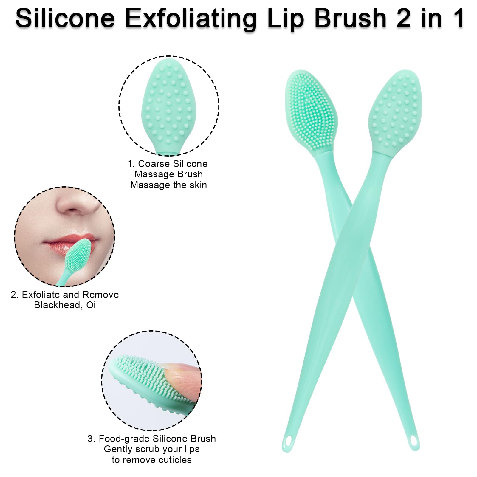 Beomeen Silicone Lip Scrub Brushes, 8 Pack Double-Sided Exfoliating Lip Brush Soft Silicone Lip Scrubber Exfoliator Tool Blackhe