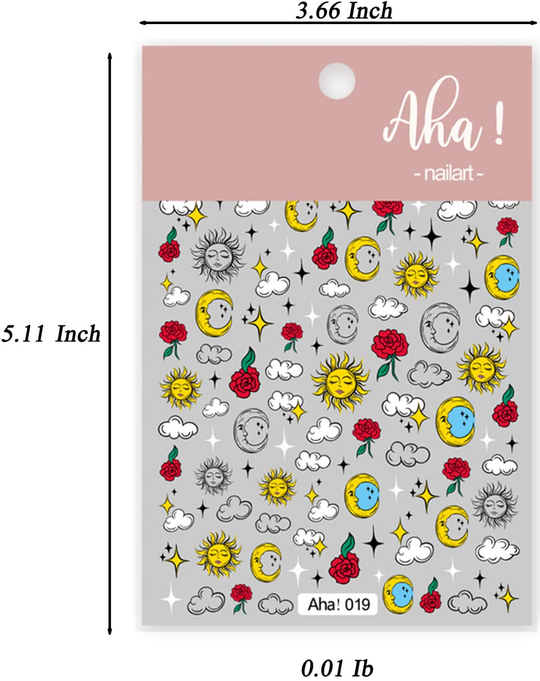 Hand Draw Style Abstract Different Sky Nail Art Stickers Decals Sun Moon Star Cloud Rose Nail Art Sticker 3D Self Adhesive Diy D