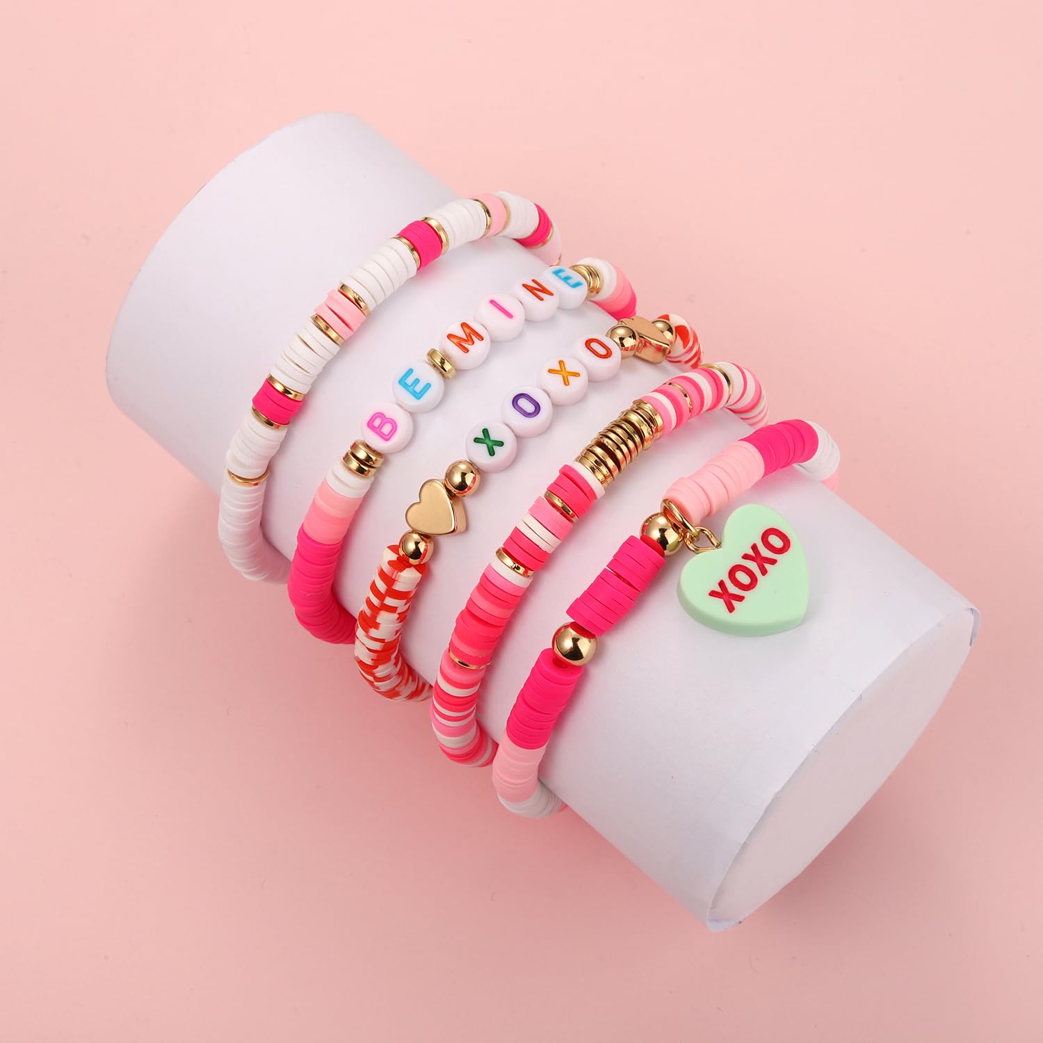 Cealxheny Valentines Day Headbands For Women Conversation Heart Headbands Pink Heishi Bracelets Love Xoxo Earrings Valentines Da