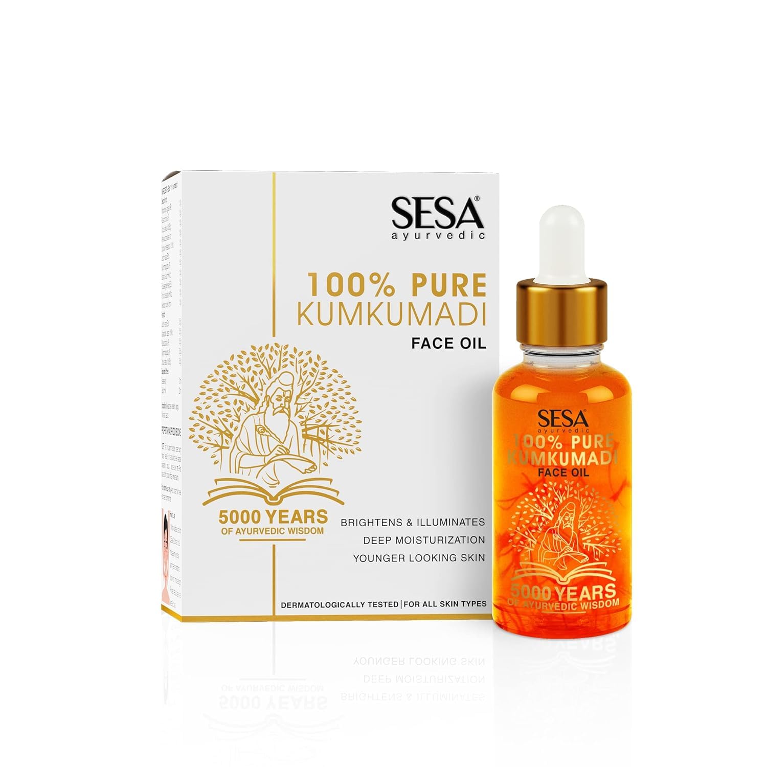 Sesa Kumkumadi Face Oil With Pure Saffron And Ayurvedic Herbs - 100% Pure Kumkumadi Tailam Moisturise Skin Helps Smoothen Fine L