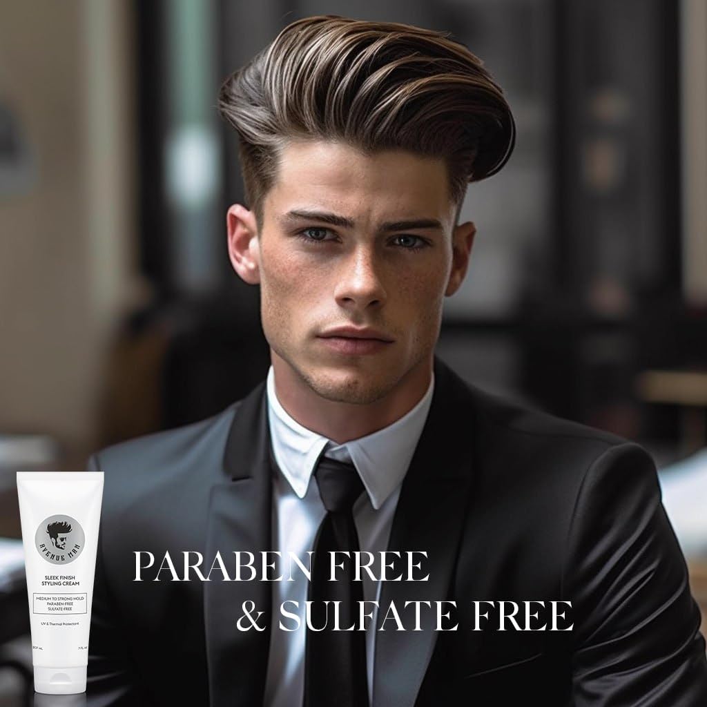 Avenue Man Sleek Finish Styling Cream - Natural & Firm Hold Hair Products With Herbal Extracts For Slick Back Hair Styles - Para