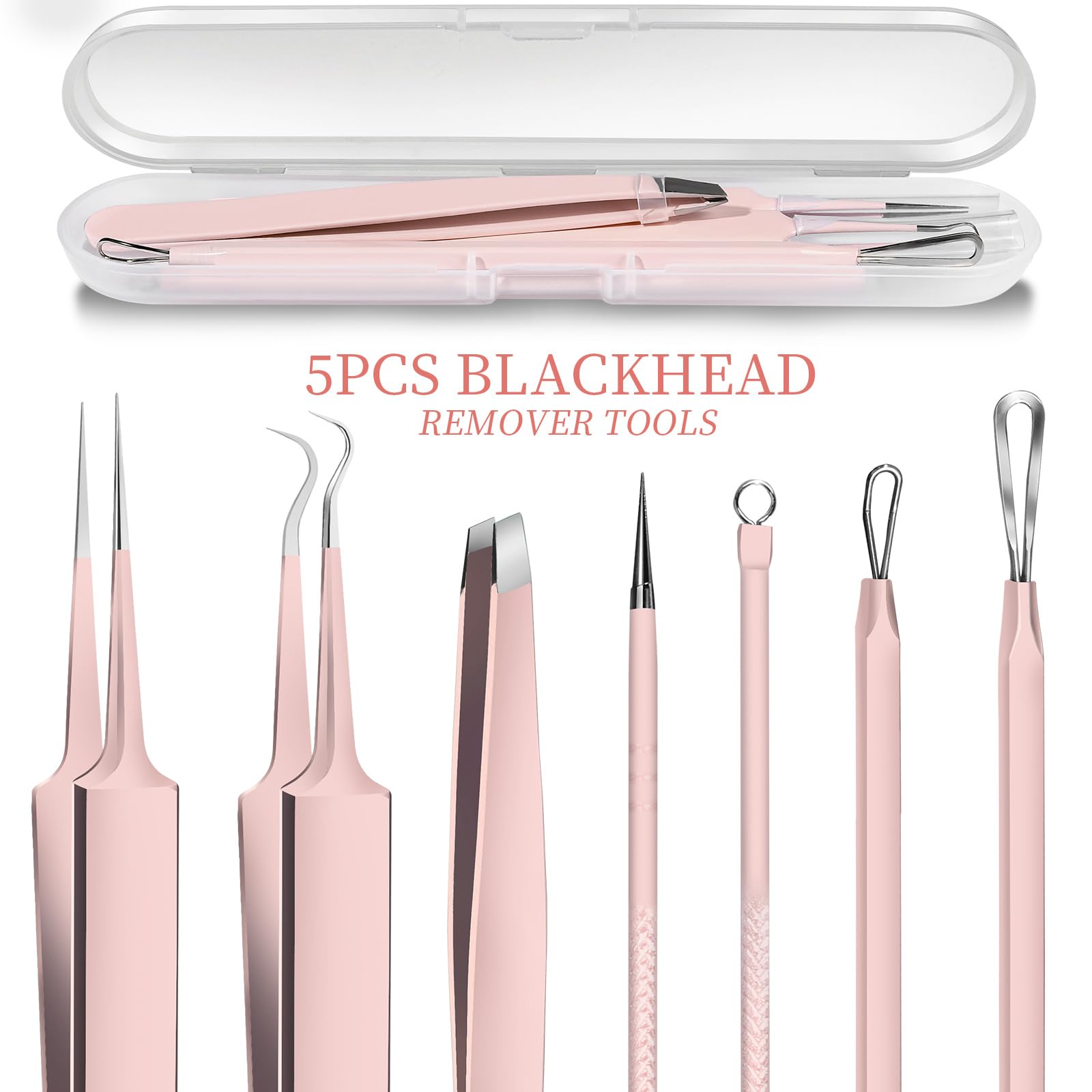 Teenitor Blackhead Remover Kit, Pimple Popper Tool Kit, 2 Blackhead Extractor, 1 Ingrown Hair Tweezers, 2 Pimple Extractor Pore