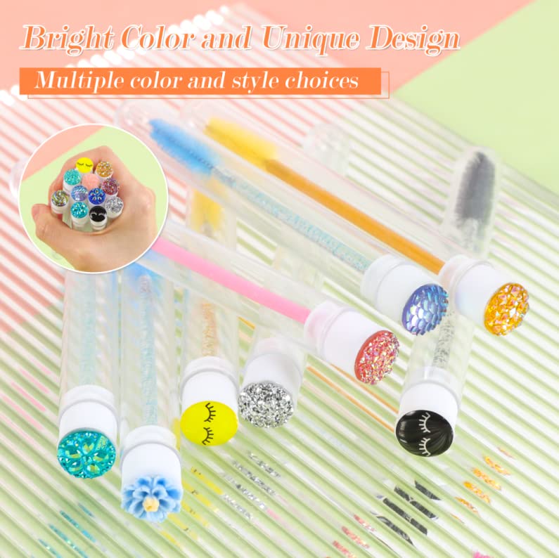 110 Pcs Disposable Mascara Brushes Diamond Eyelash Spoolies Makeup Brush Mascara Wand in Sanitary Tube Lash Supplies