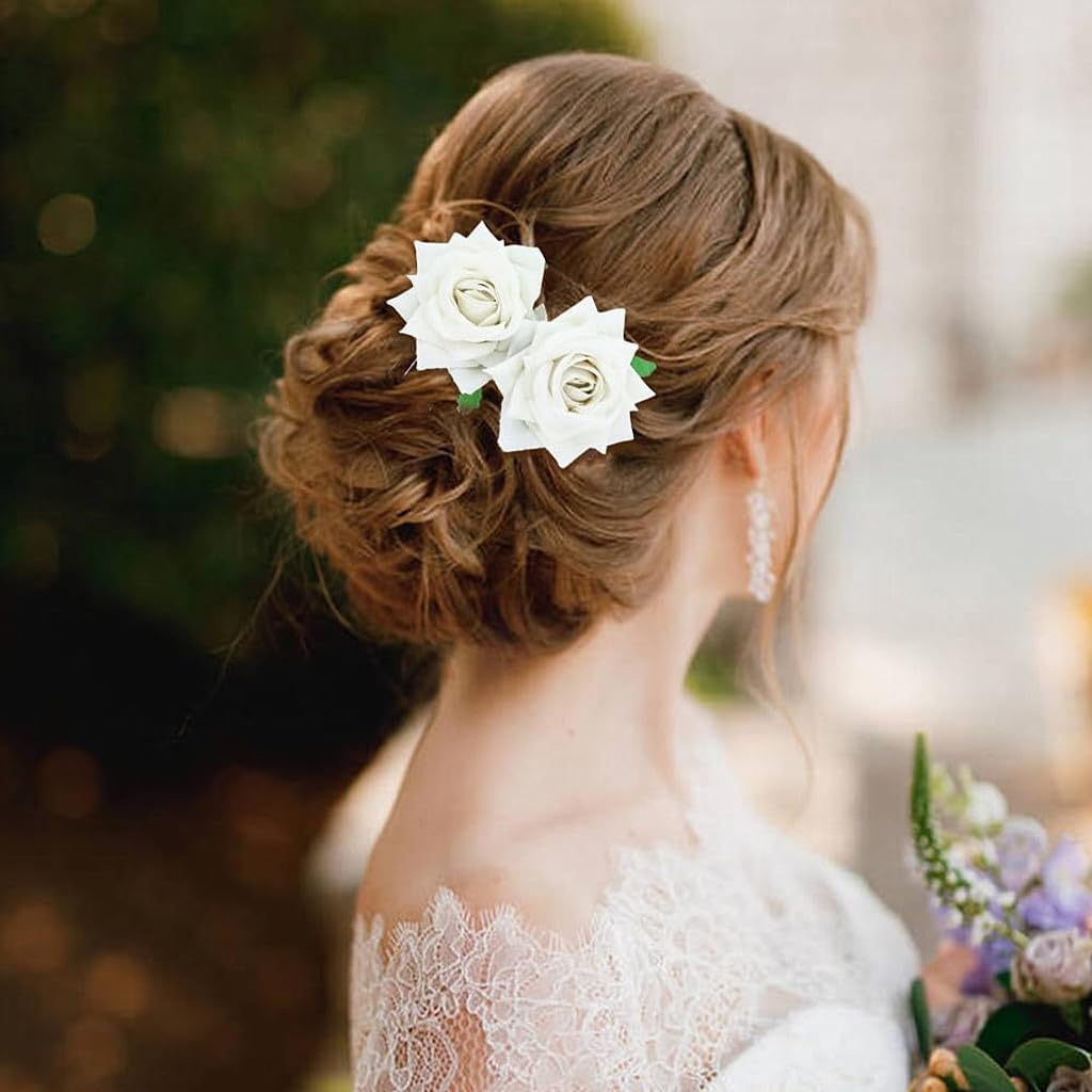 Alimitopia Flower Hair Clip Fabric Artificial Double Rose Flower Alligator Hair Clip Hairpin Barrette Headdress Bobby Pins Headw