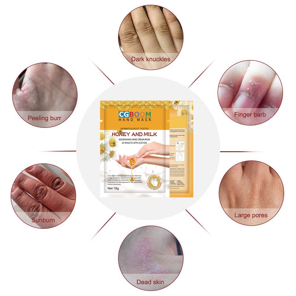 Cgboom 5 Pairs Hand Masks Moisturizing Gloves, Hand Skin Repair Renew Mask Infused Collagen, Vitamins + Natural Plant Extracts F