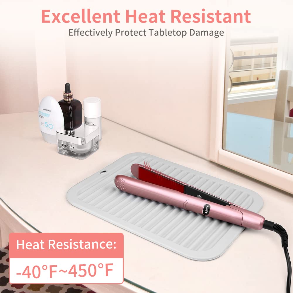 Larger Silicone Heat Resistant Styling Station Mat - Curling Iron Holder - Straightener Pad - Flat Iron Holder - Hot Tool Mat -