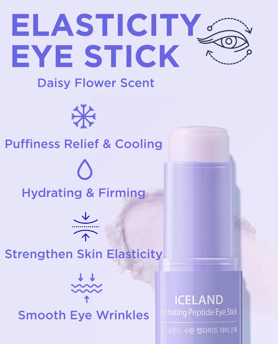 Thesaem Iceland Hydrating Peptide Eye Stick 0.24Oz - Elasticity, Cooling, Moisturizing Eye Balm For Loose Skin - Under Eye Treat