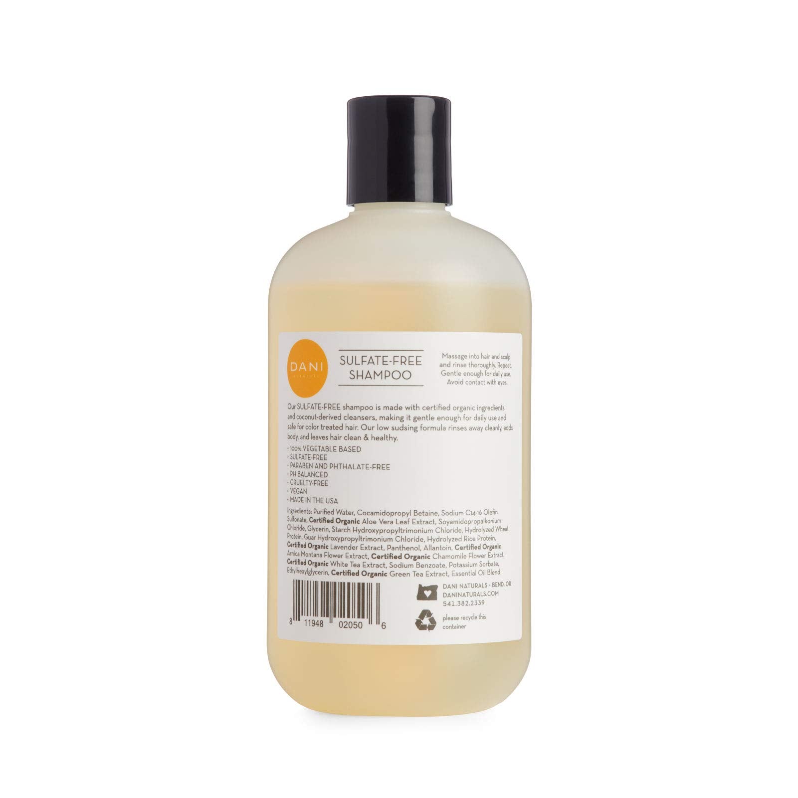 Dani Natural Moisturizing Shampoo Naturals - Invigorating Grapefruit Ginger Scent - Organic Aloe Vera & Coconut Cleansers - Sulf