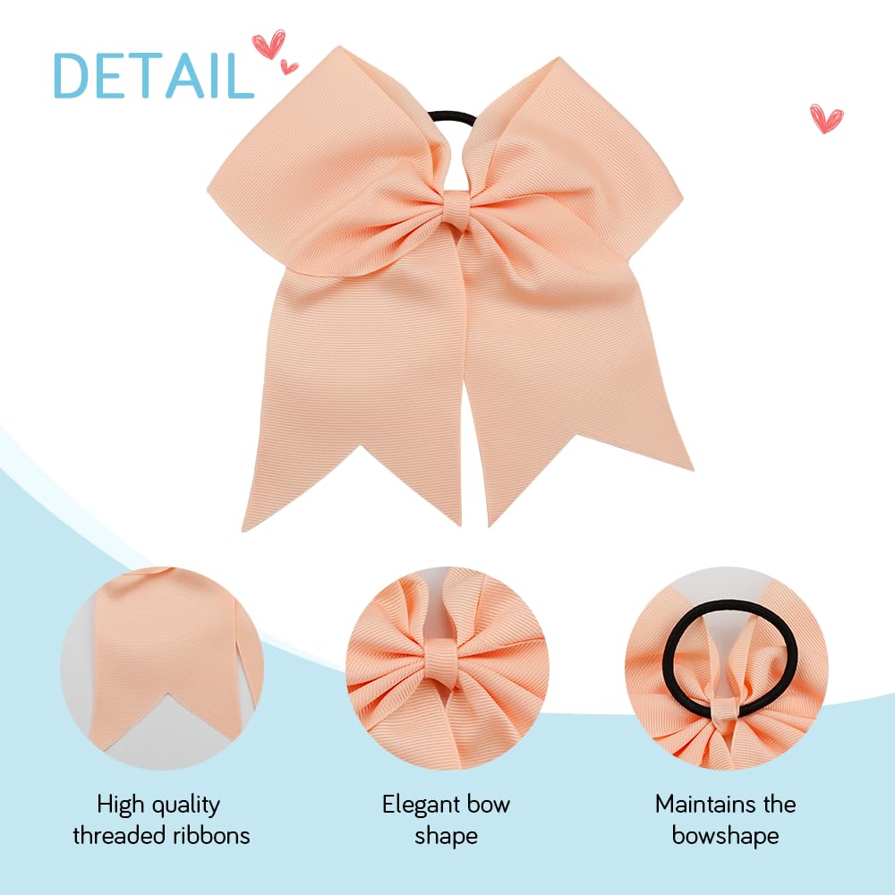 Large Cheer Bows For Cheerleaders Light Orange Hair Bows For Girls Softball Hair Bows Girls College Sports Elastic Ponytail Hold