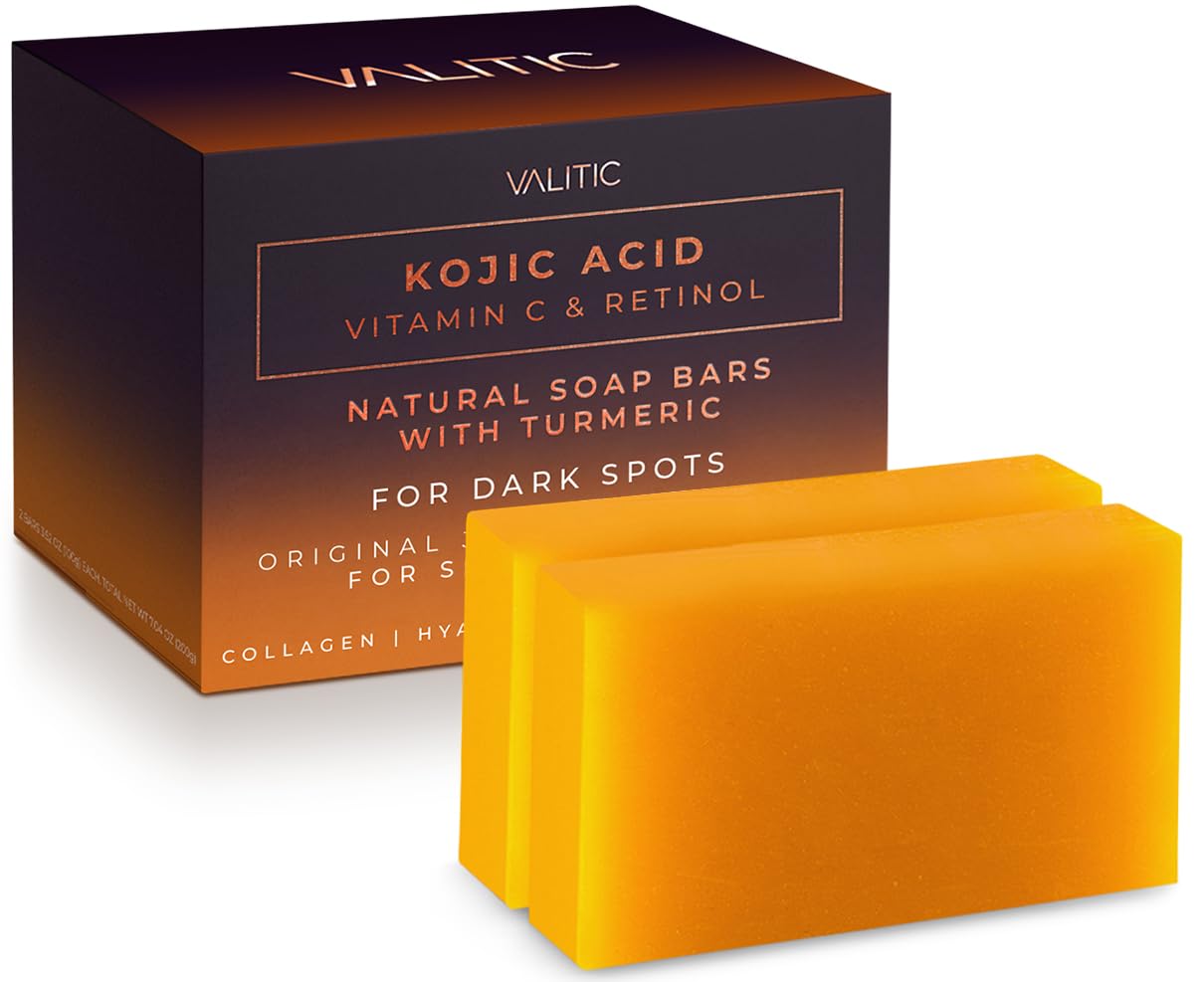 VALITIC Kojic Acid Vitamin C and Retinol Soap Bars with Turmeric for Dark Spot - Original Japanese Complex Infused with Collagen