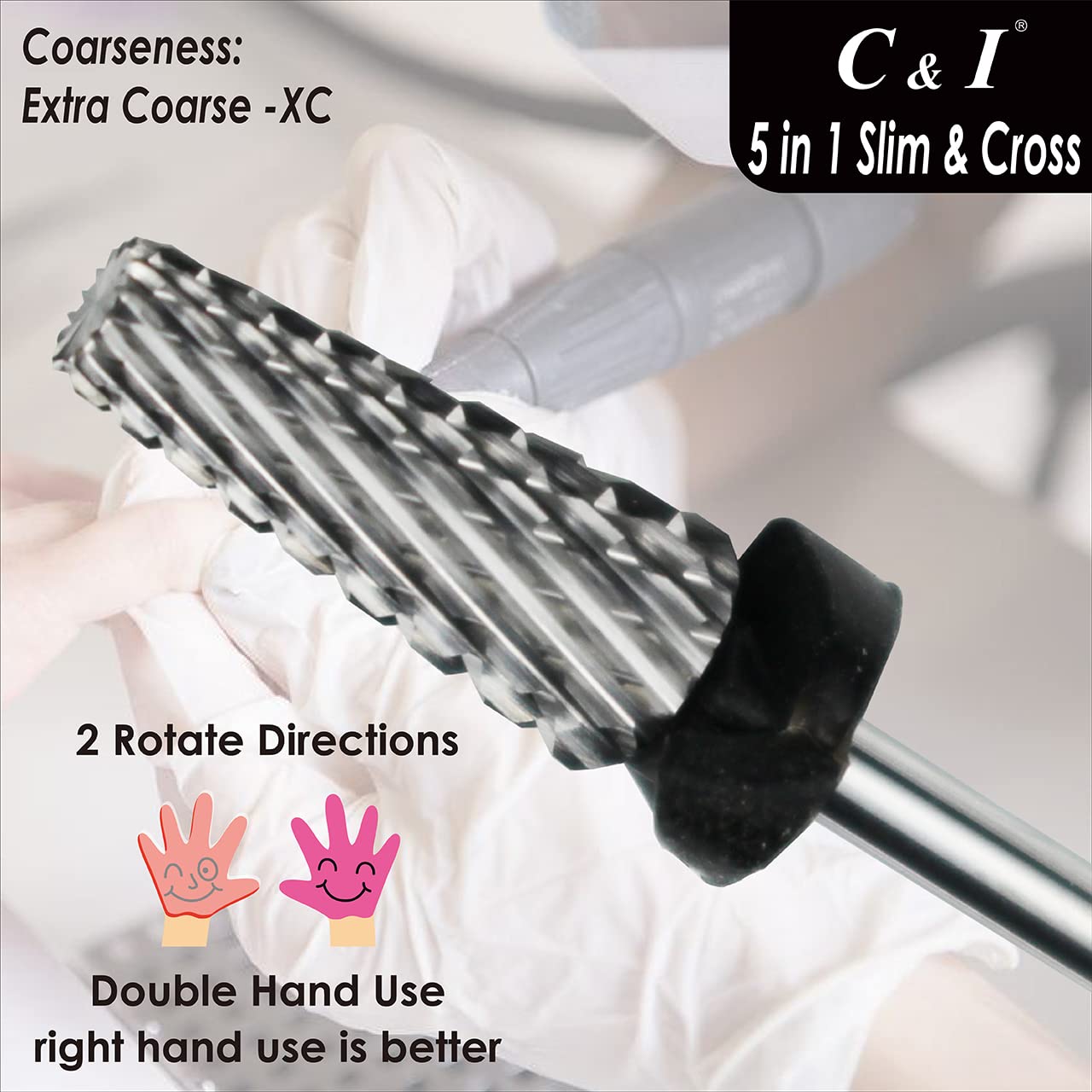 C & I 5 In 1 Nail Drill Bit, Cross & Slim Edition, Professional Nail Drills For Electric Manicure Drill Machine (Extra Coarse -X