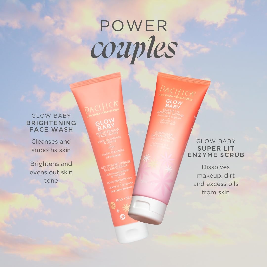 Pacifica Face Scrub - Glow Baby Super Lit Enzyme Scrub Mini, Skincare, Exfoliating Face Wash, Vitamin C, Glycolic Acid, Pore Cle